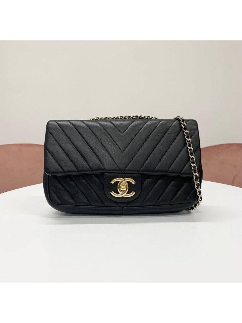 Chanel Chevron CC Logo Stitch Turnlock Shoulder Bag